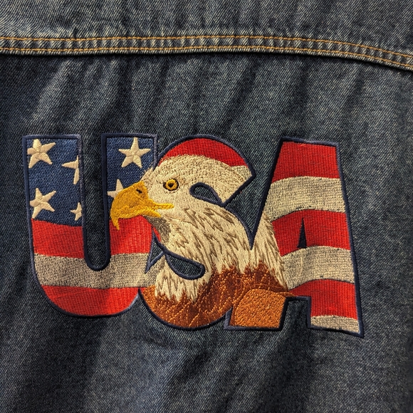 Vintage Denim Jacket, USA made, Union Line, Rock flag and Eagle, Size XL - Picture 6 of 9